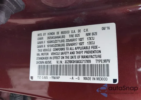 2016 Honda Cr-V Ex из США, поврежденный, VIN 3CZRM3H58GG717999